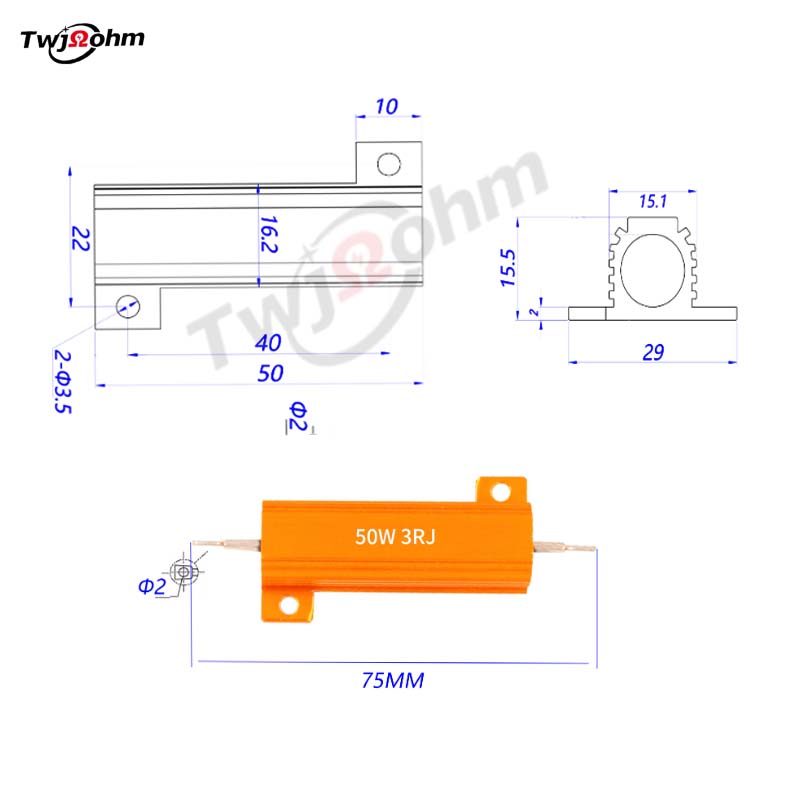 RX24 high-power 50W aluminum shell heat dissipation resistor 6R8R0.1R0.22R3R10R0.5R1R4.7R1K2R500R ohmic load resistor